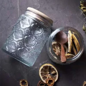 Large Embossed Glass Storage Jars with Bamboo Lids
