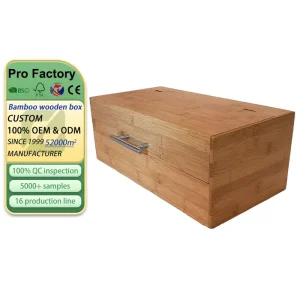 Large Natural Bamboo Wood Storage Box with Hinged Lid Handle Kitchen Countertop Organizer
