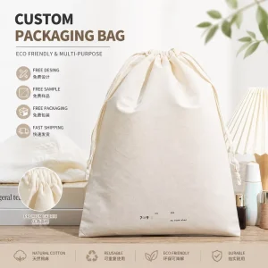 Large Natural Cotton Dust Bag for Shoes Handbags Custom Logo Printed Eco Friendly Cotton Drawstring Packaging Bag