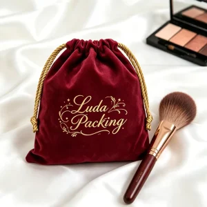 Large Red Velvet Drawstring Bag with Custom Logo Gold Foil Soft Suede Pouch for Cosmetic Clothes Caps Dust Bag Packaging