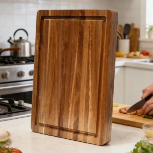 Large Thick Bamboo Cutting Board with Edge Grain Juice Groove Reversible Hand Grips for Kitchen Use