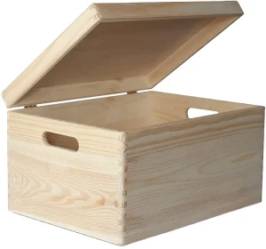 Large Wooden Box Storage Chest Wood Unpainted Keepsake Box with Lid and Handles to Decorate with Documents Toy Valuables Tool