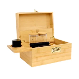 Large Wooden Box with Cone Loader Bamboo Storage Box with Lock and Sliding Wooden Tray Waterproof Stash Box