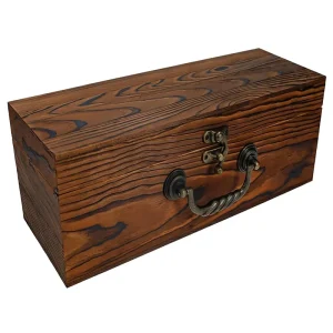 Large Wooden Box with Hinged Lid Burnt Wood Finish Walnut Stain Keepsake Memory Box Decorative Boxes Living Room Gifts Wine Box