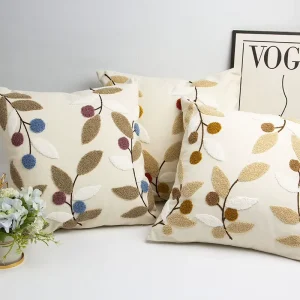 Leaf Design Rectangle Pillowcase Cotton Embroidered Fresh Style Sofa Lumbar Cushion Cover Home Decor