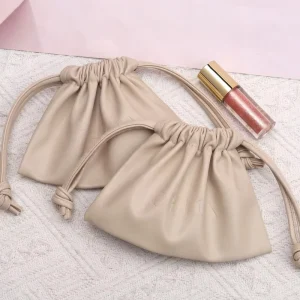 Leather Drawstring Pouch for Cosmetic Perfume Packaging Luxury Travel Makeup Jewelry PU Leather Dust Pouch