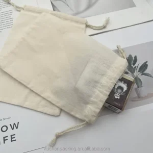 Lightweight Eco Friendly Cotton Bag Custom Logo Organic Thin Muslin Cotton Dust Bag Pouch Drawstring Bag for Clothing Handbag