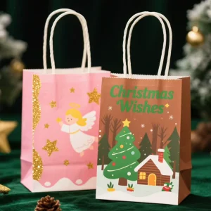 Logo Thank Christmas Kraft Paper Food Packaging Bags Eco Friendly Custom Logo Heavy Duty Moisture Proof