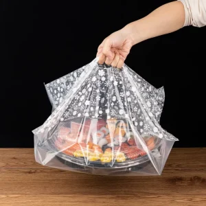 Lokyo Custom Printed Offset Printing Square Bottom Flexiloop Disposable PE Plastic Bags for Sushi Takeaway Food Snack