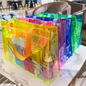 Long Handle Tote Bag PVC Transparent Tote Shopping Bag for Woman