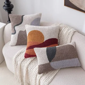 Loop pile Polyester Embroidery Instagram style Minimalist Modern Geometric Color block Lumbar throw Pillow Living Cushion Cover