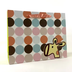 Lovely Custom Cartoon Logo Party Wave point Giraffe Small Gift Paper Bag Shopping Paper Bag With Ribbon Handle Paper Bag