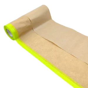Low Noise Single Sided Pressure Sensitive Rubber Adhesive Kraft Paper Masking Film Pre Taped Roll for Painting Automotive Use