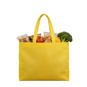 Low Price Grocery Durable Reusable Recycled Yellow Non-woven Laminate Promotional Custom Screen Printed Shopping Tote Bag Handle