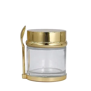 Luxury 30g 50g 80g 100g Gold Cosmetic Glass Jar Silver Skincare Face Cream Jar Container with Gold Base and Spoon