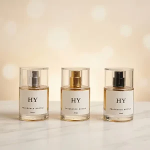 Luxury 30ml Easy Crimp Empty Cylinder Clear Glass Perfume Spray Bottle with Transparent Cylindrical Cap and Screen Printing