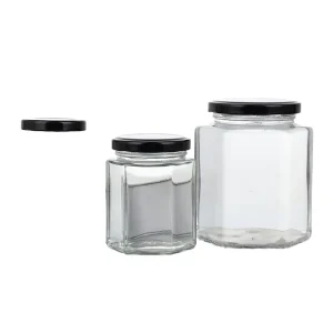 Luxury 45ml to 730ml Clear Glass Jar Empty Hexagonal Storage Sealed for Honey Jam Pepper Candy Cookie with Screw Cap