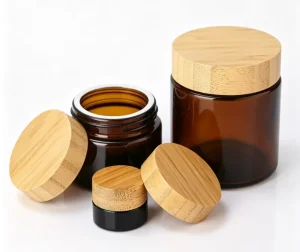 Luxury Bathroom Counter Frosted Glass Jars With Bamboo Lid 50g 100g Minimalist Dual Use Storage Decor Pots For Vanity Table