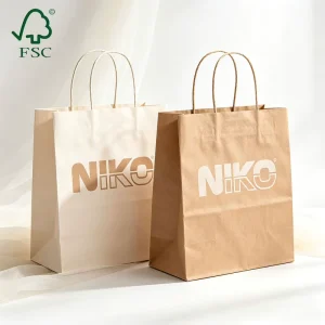 Luxury Beige White Brown Kraft Paper Bags Custom Design Retail Packaging Durable Brand Retail Shopping Underwear Carrier Bags