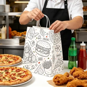 Luxury Biodegradable App Paper Bowl Bag Accept Custom Printing Stock Gift Fast Food Take Away Cake Handle