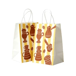 Luxury Biodegradable Brown Kraft Paper Gift Bag Accept Custom Printing Stock Fast Food Take Away Cakes Hand Length