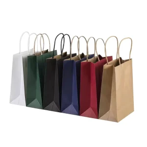 Luxury Black Kraft Paper Shopping Gift Bag with Custom Private Brand Logo Embossed Recycled Materials Reusable
