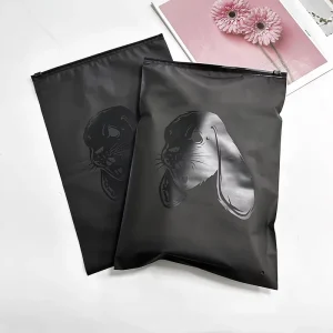Luxury Black Packaging Bags Custom Logo Sealing CPE Plastic Bag Frosted Translucent Ziplock Bags for Clothes Poly Zipper Pouch