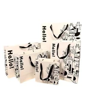 Luxury Boutique Customizable White Paper Shopping Bags Handle Recyclable for Clothing Cosmetics Exhibition Promotion Parties