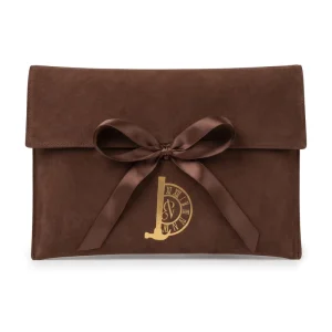 Luxury Brown Suede Velvet Envelope Pouches Flap Dust Bag for Handbag Tshirt Cloth Packaging With Ribbon Custom Gold Logo