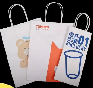 Luxury Cartoon Handbag Eco Friendly Biodegradable Kraft Creative Packaging Bag Vest Handle Hot Stamping for Promotion