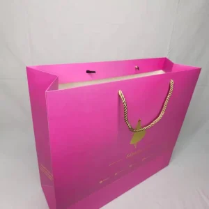Luxury Cotton Rope Recyclable Paperboard Gift Bags for Craft Candle Photo Frame Packaging Offset Printed Custom Color Pink