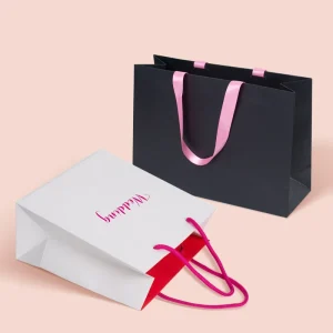 Luxury Custom Color Paperboard Bags Fashion Shopping Clothes Ribbon Handles Packing Bags with Your Own Logo Recycled Materials