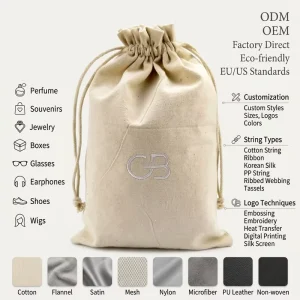 Luxury Custom Embroidered Logo Recyclable Twill Cotton Jewelry Packaging Bag Small Gift Jewelry Pouch Canvas Dust Pouch Soaps