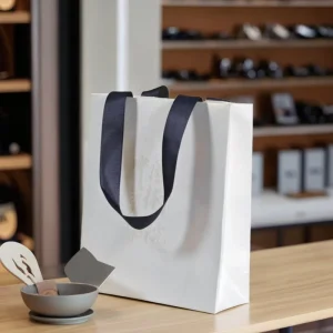 Luxury Custom Kraft Paper Shopping Bag with Ribbon Handles Eco Friendly & Recyclable Offset Printing Custom Logo for Promotions