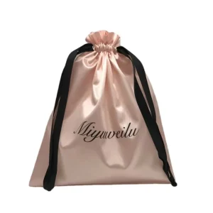 Luxury Custom Logo Drawstring Satin Dust Bag Hair Extensions Silk Satin Drawstring Dust Hair Bundle Packaging Bag