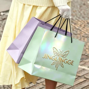 Luxury Custom Logo Gold Stamping Printed Pink Gift Paper Shopping Bags With Logos