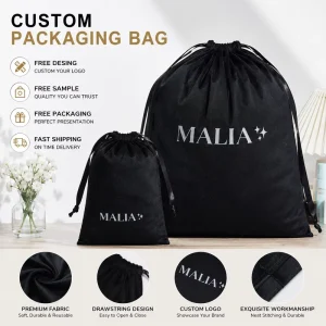 Luxury Custom Logo Large Black Velvet Drawstring Bag Dust Bag for Handbag Shoes Packaging Premium Soft Fabric Gift Pouch