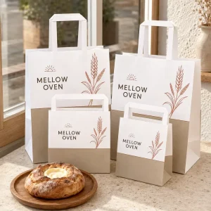 Luxury Custom Logo White Paper Bags With Flat Handles Bakery Bread Food Packaging Retail Takeaway Shopping Bags OEM