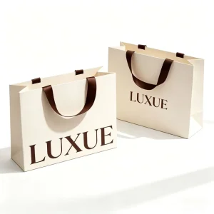 Luxury Custom Printed Kraft Paper Shopping Bag with Satin Ribbon Handle for Apparel Cosmetic Supermarket Promotion Packaging