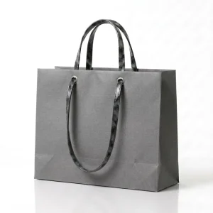 Luxury Dark Gray Paper Shopping Bag with Glossy Black PU Leather Handles Metal Eyelets High end Apparel Gift Packaging Tote