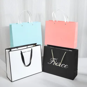 Luxury Eco Friendly Aseptic Art Paper Custom Printed Laminated Shopping Gift Packaging Bag with Ribbon Handle and Your Own Logo