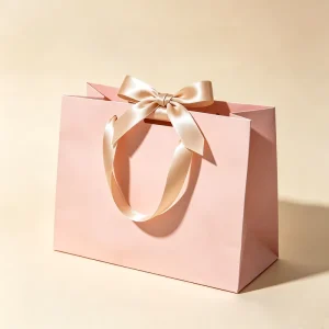 Luxury Eco Friendly Biodegradable Matte Pink Satin Bow Handle Gold Foil Logo Recyclable OEM Personalized Custom Paper Gift Bags