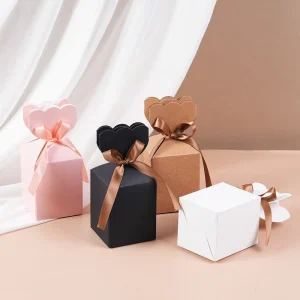 Luxury Eco-Friendly Scalloped Top Kraft Paper Gift Box with Ribbon Bow Custom Logo Favor Box Wedding Candy Jewelry Packaging