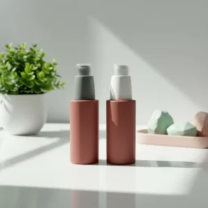 Luxury Fashion Skincare Packaging Pink Frosted Glass Bottle with 20mm Neck and Frosted Pump 30ml