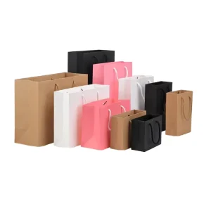 Luxury Gift Shopping Coated Paper Carry Bags with Cotton Rope Handles Ribbon Disposable Flexo Printed Custom Logo