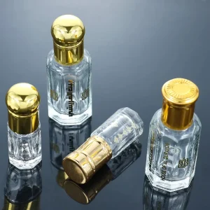Luxury Glass Tola Bottle for Attar Oud Perfume 3ml 6ml 12ml Octagon Shape Screen Printing Fancy Crystal Clear With Screw Cap