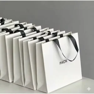 Luxury Gold Foil Matte Embossed Shopping White Paper Bag Boutique Gift Bags Custom Printed Bags with logo for Packaging