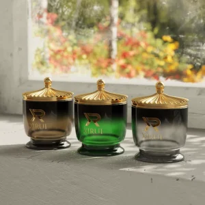 Luxury Gradient Glass Jars with Gold Crown Metal Lid Custom Logo Home Decor Aroma Wax Container