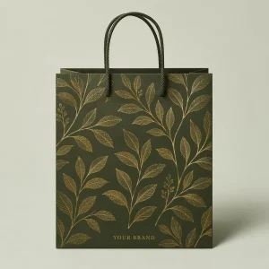 Luxury Green Botanical Gold Stamped Paper Shopping Bag with Custom Logo and Twisted Rope Handles for Gift Retail