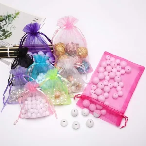 Luxury High Quality Eco-friendly Organza Wedding Gift Packing Pouch Custom Logo Printed Drawstring Customizable Size